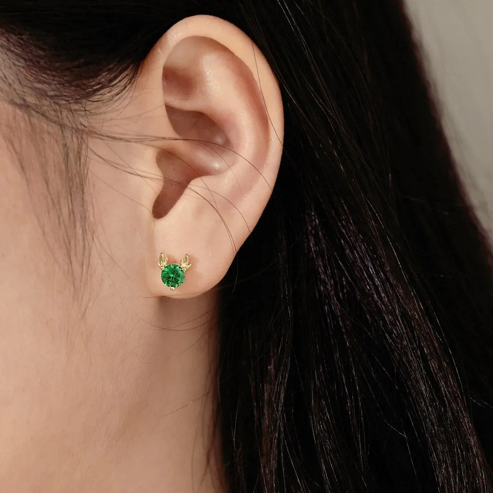 S925 sterling silver geometric elk horn stud earrings for women with electroplated finish