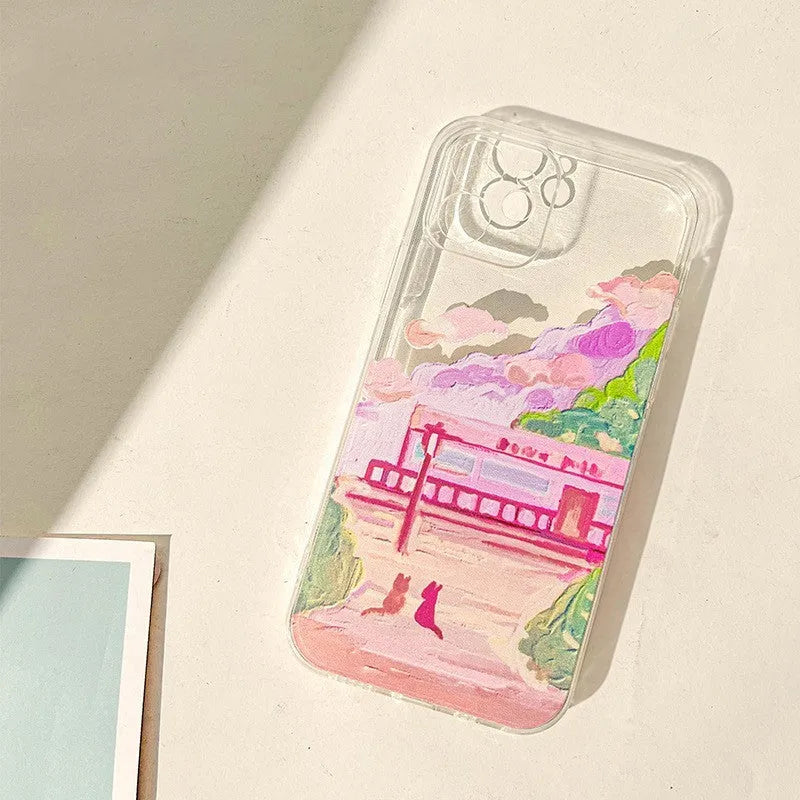 Soft silicone iPhone case with two cartoon cats design for Apple iPhone models