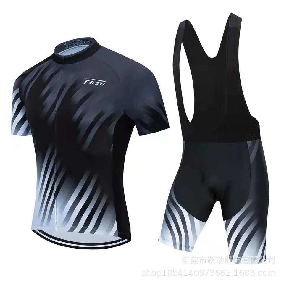 Cycling jersey and pants set for summer riding with moisture wicking properties