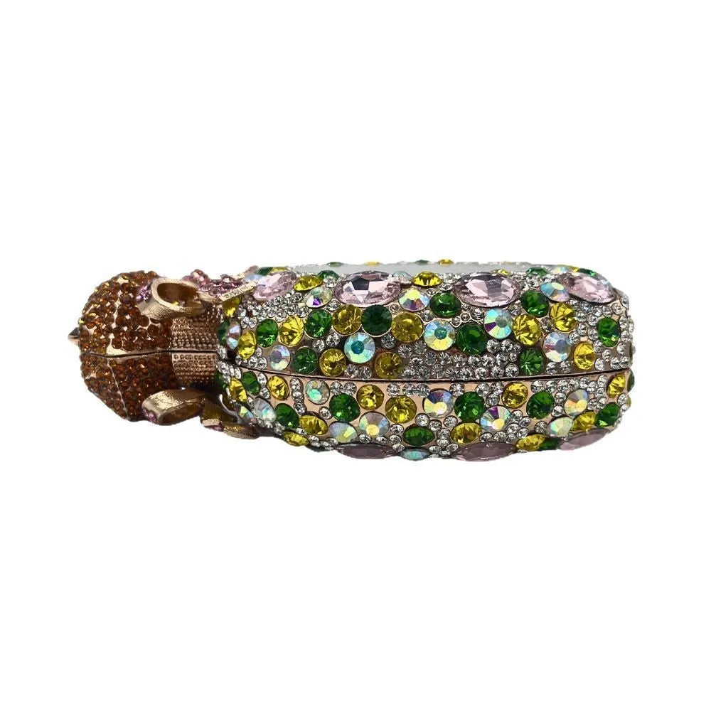 Women's alloy clutch bag with hard-shell construction in metallic finish