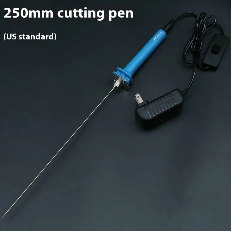 Blue electric heating cutter pen with plastic handle for cutting foam and pearl cotton.