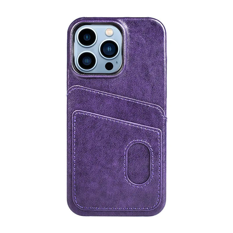 PU leather flip wallet phone case in brown, open view showing card slots for iPhone 13