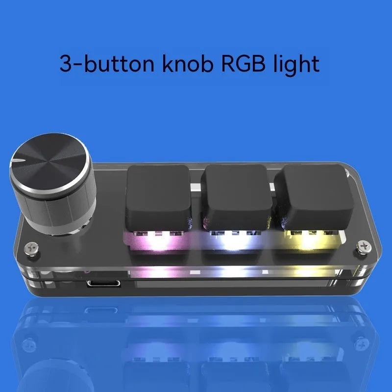 Black programmable mini keyboard with RGB backlit copy and paste keys