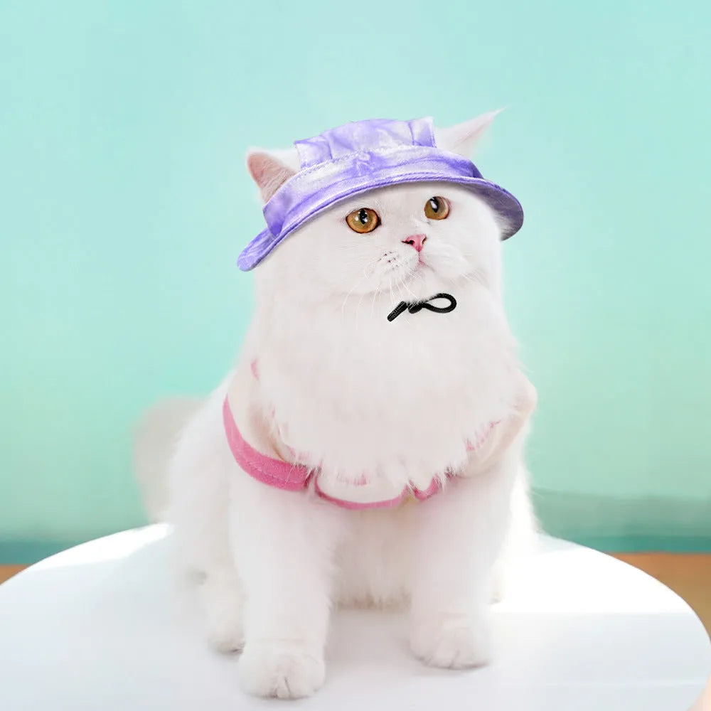 Pet sun protection bucket hat with anti-off adjustable string clip in polyester for dogs and cats