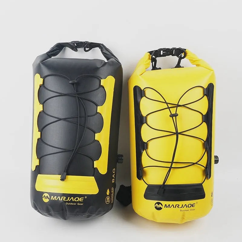 Yellow and black outdoor waterproof backpack with dry wet separation compartment for water sports