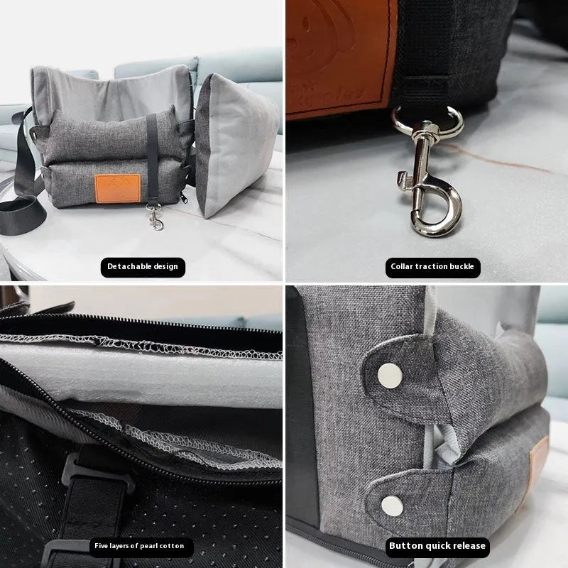 Cloth pet carrier bag for small dogs and cats, 38cm by 25cm by 23cm, dark gray with structured shape