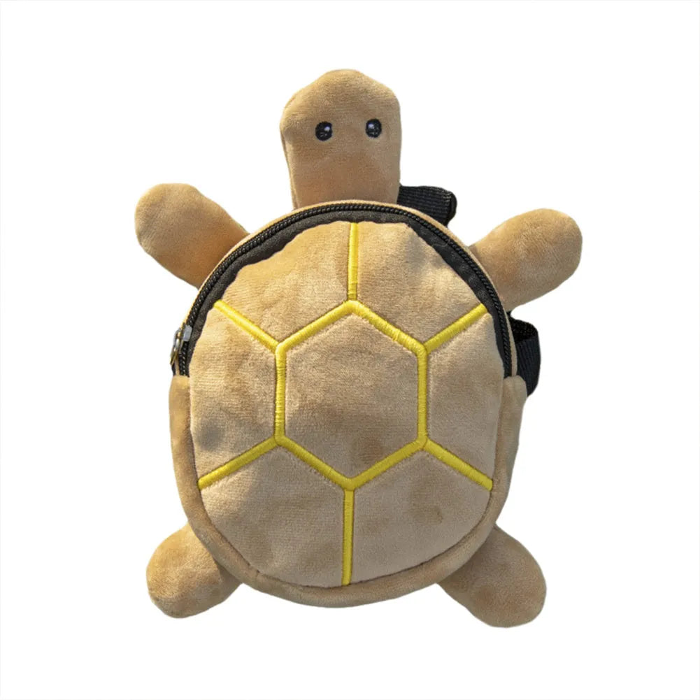 Brown turtle-shaped velvet dog backpack harness vest with metal zipper measuring 20x18cm