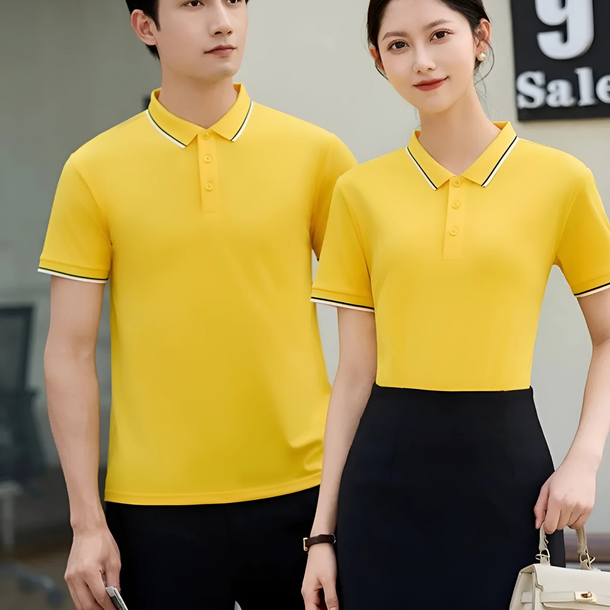 Men's short sleeve nylon polo shirt in multiple colours with straight cut design
