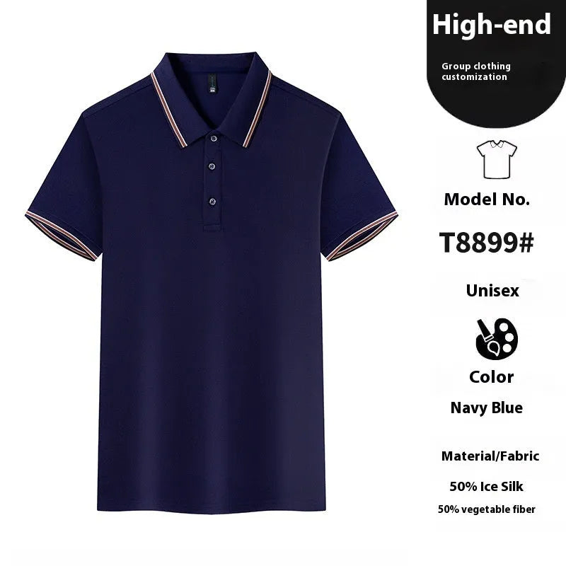 Ice-feeling solona colour matching work polo shirt in copper ammonia fibre ice silk fabric