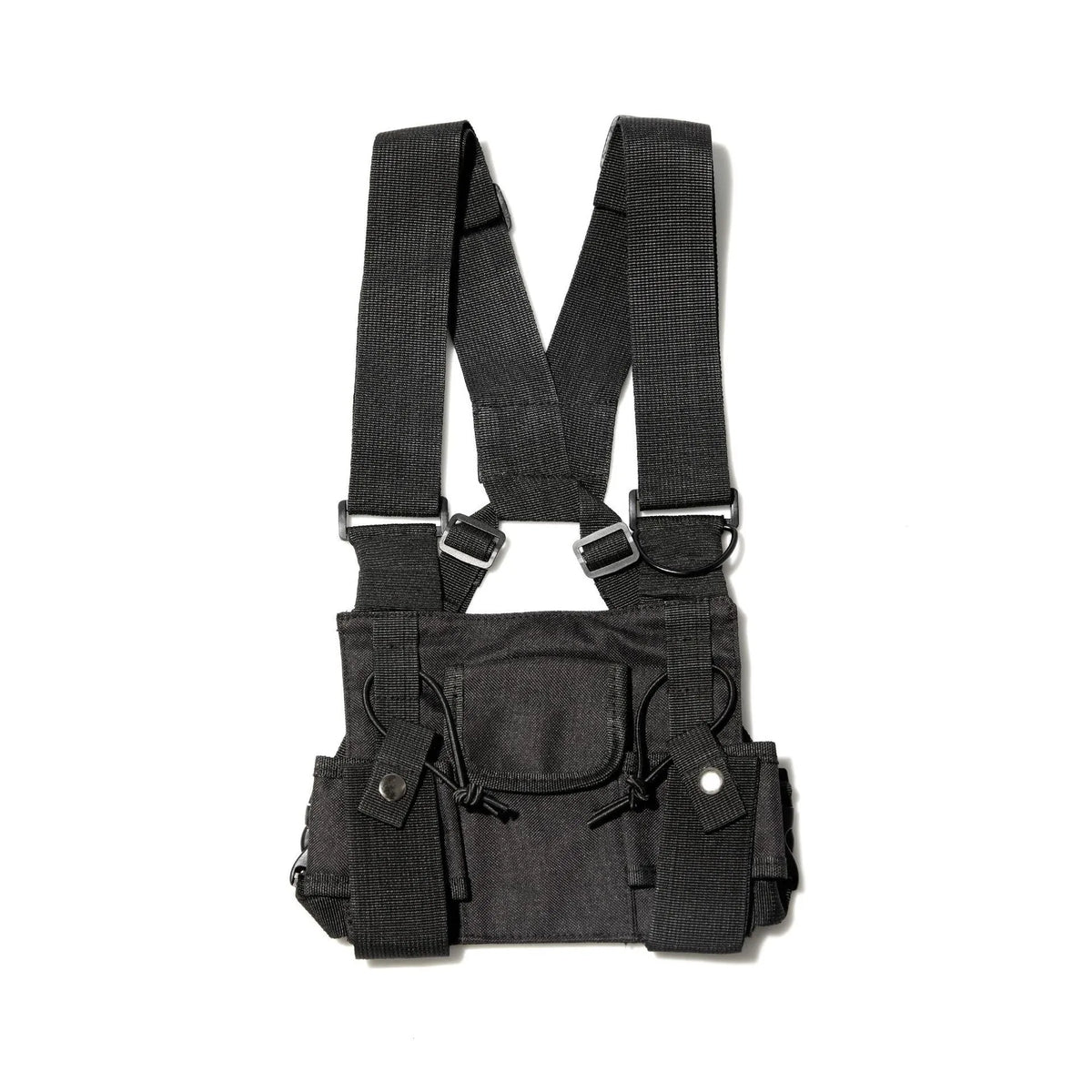Black tactical tooling chest bag for men with striped pattern, Oxford cloth construction for travel use