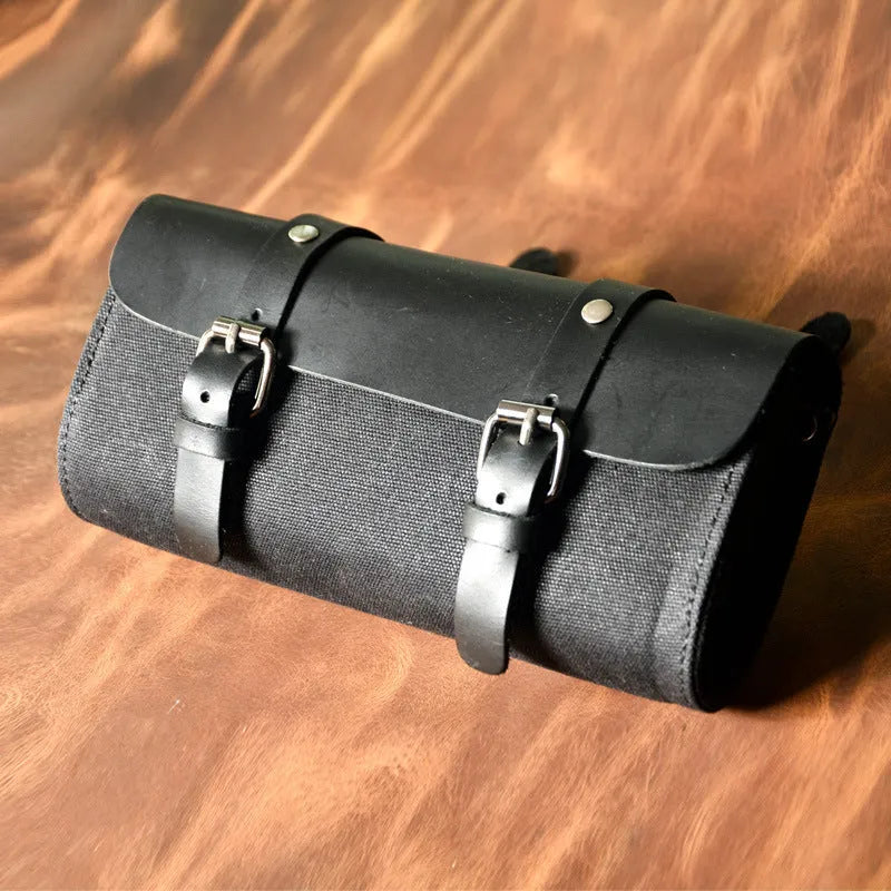 European retro cotton messenger bag for motorcycle helmet storage with rivet details