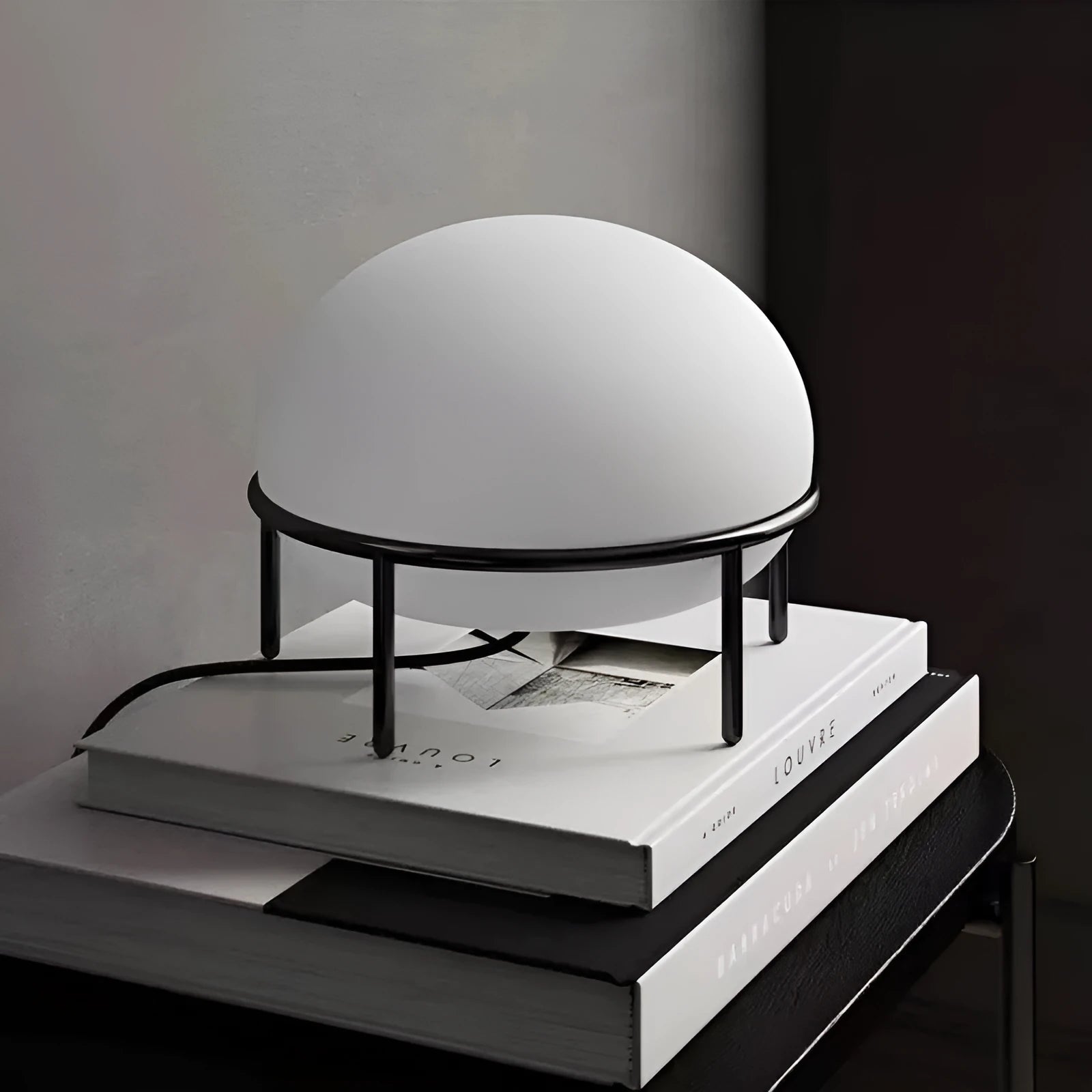 Nordic Japanese style bedside glass lamp with iron base, 300x220mm, modern simplicity