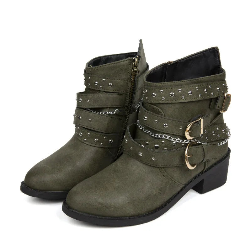 Women's Dr Martens punk rivet casual ankle boots in black with metal rivet detail and short heel