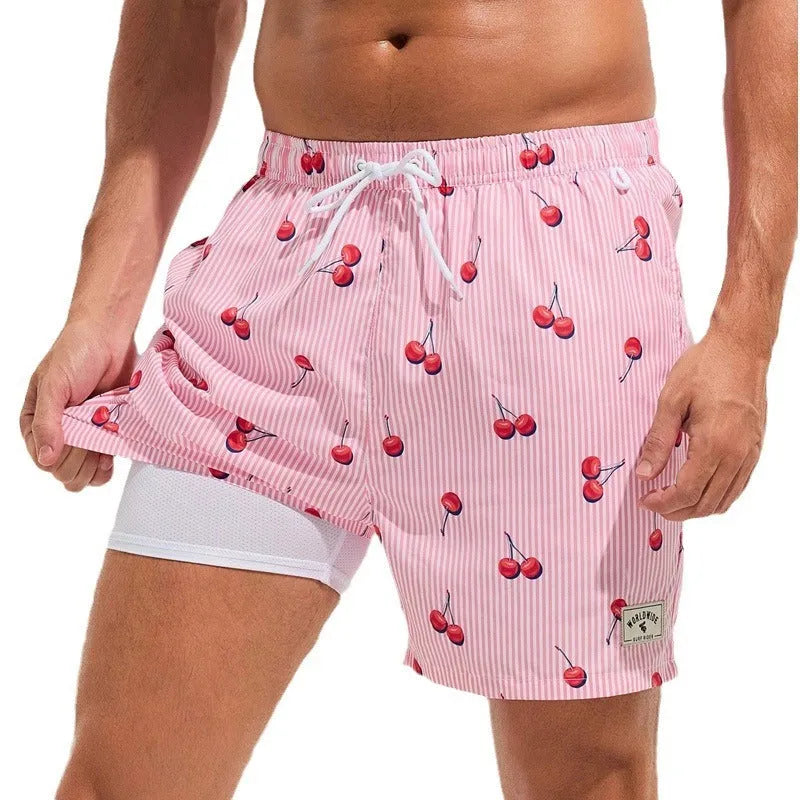 Men's loose fit quick-drying boxer swimming trunks in a selection of floral and tropical print designs.