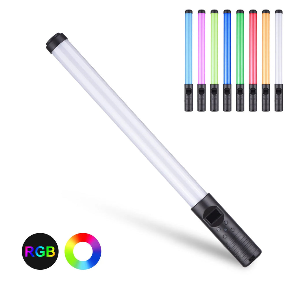 Handheld LED photography fill light stick with adjustable colour temperature and RGB lighting modes