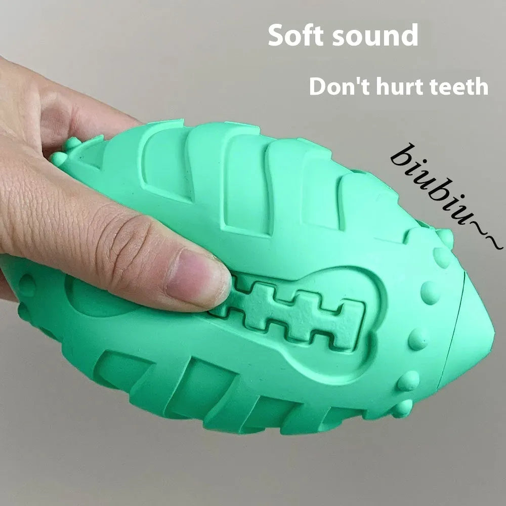 Light green thickened rubber dog rugby ball toy for bite-resistant chewing and teeth cleaning