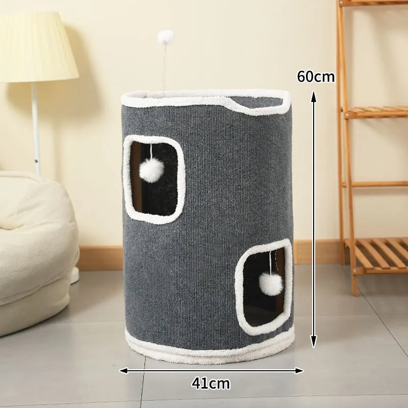 MDF cat climbing frame with scratching post and semi-enclosed square tree hole bed, simple style