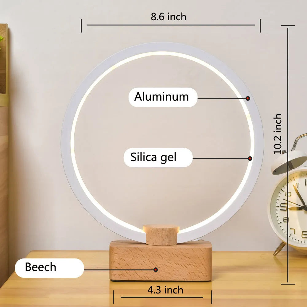Solid wood smart LED night lamp with bamboo holder and USB cable