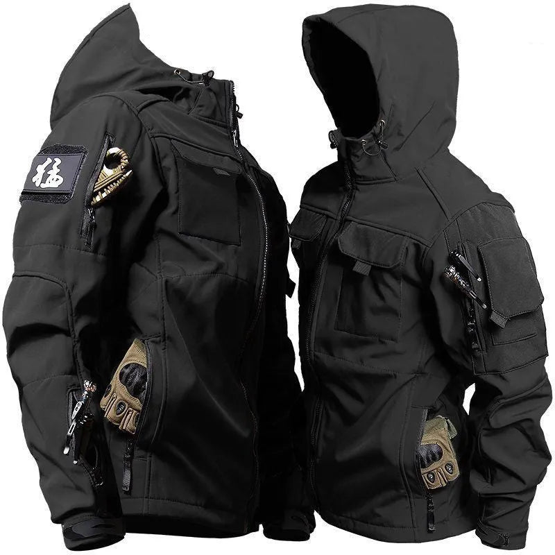 Men's fleece jacket and pants set in corduroy with hooded Korean style in army green beetle coat colour