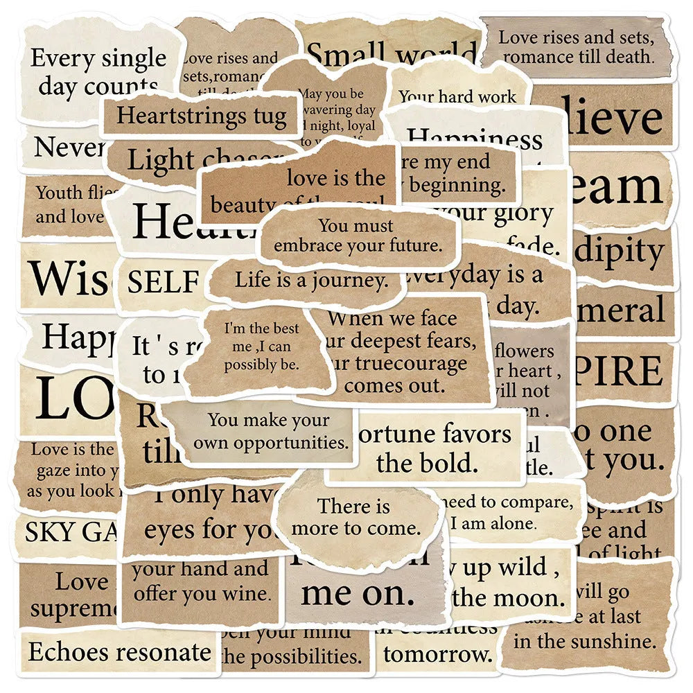Torn English text decorative stickers for laptops with waterproof PVC material
