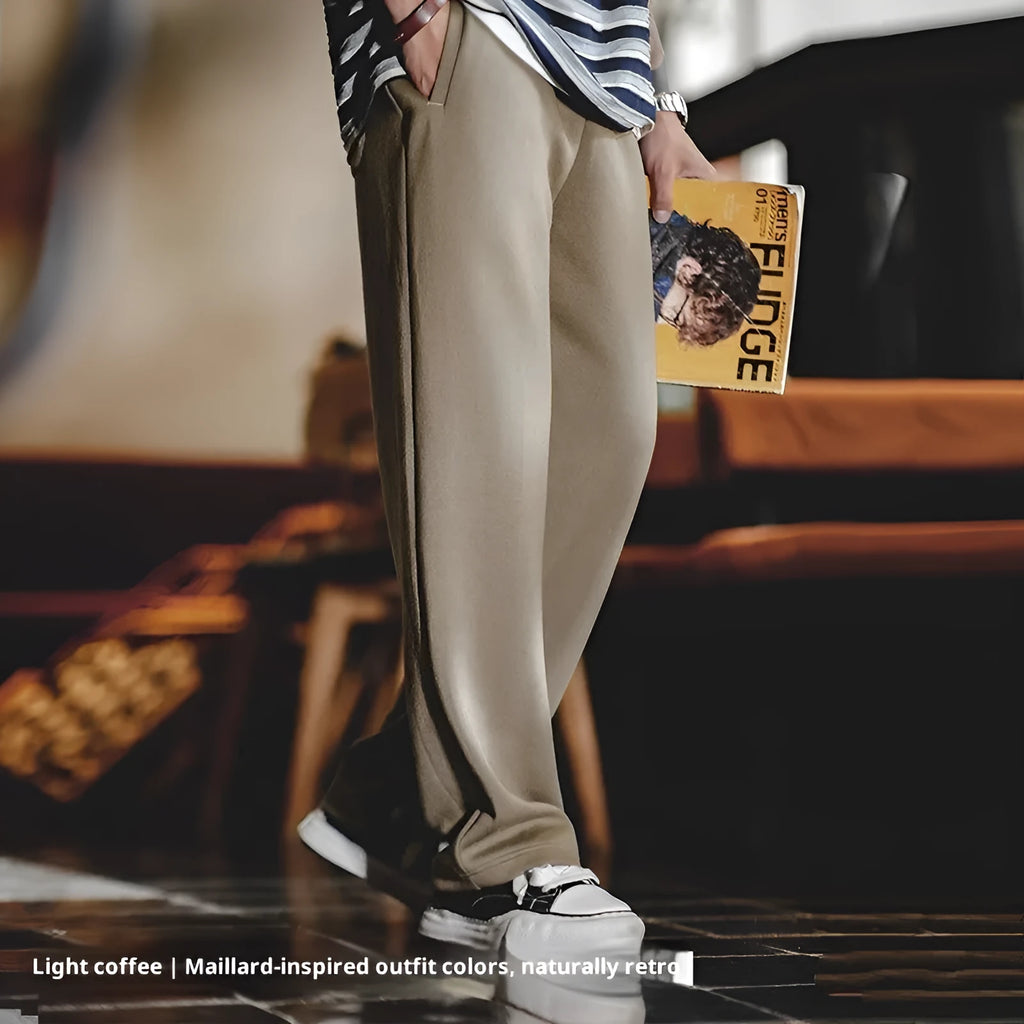 Men's casual air layer sweatpants in gray polyester, loose straight-leg elastic waist design
