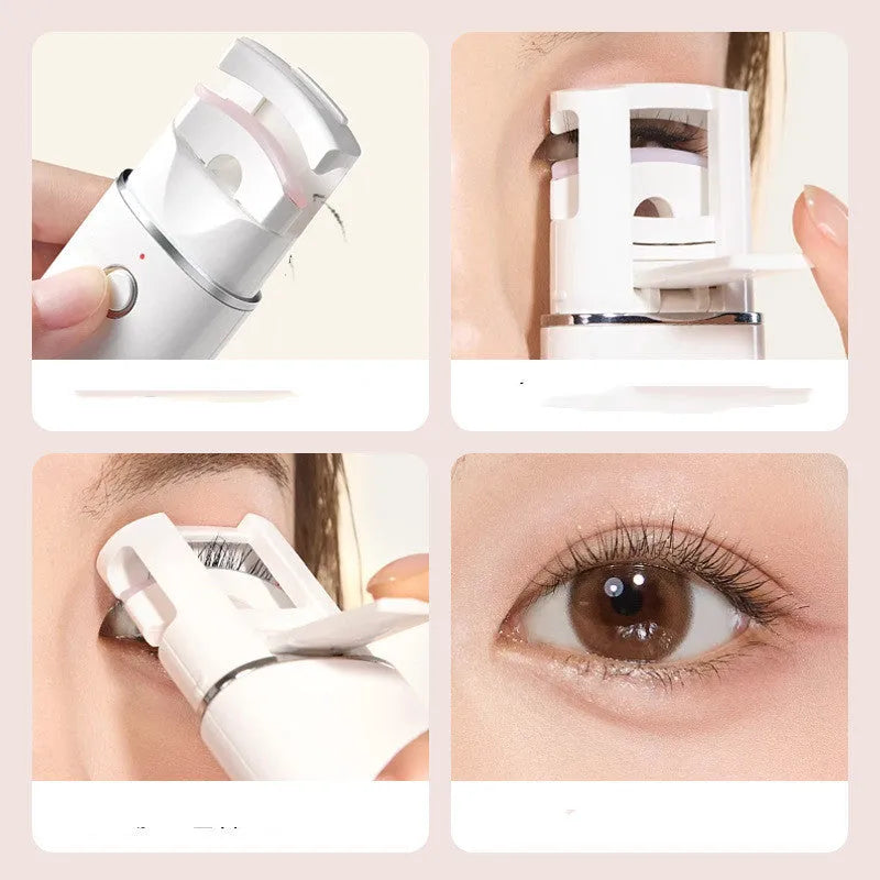 White rechargeable hot curling mini eyelash curler with charging cable