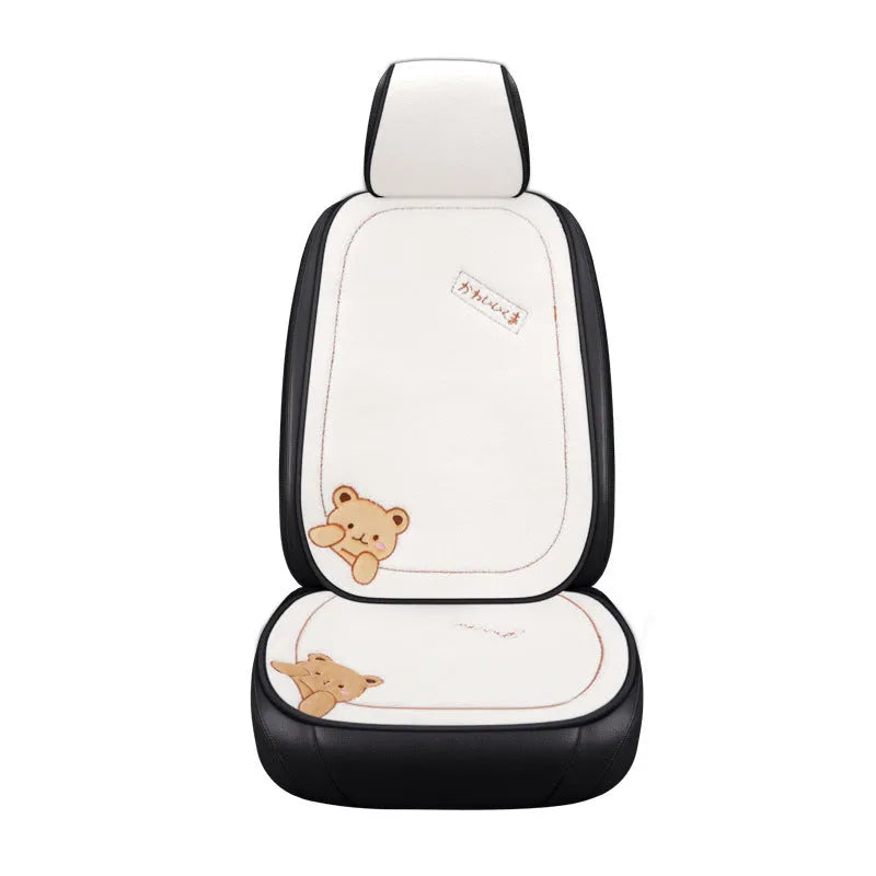 Car cushion winter plush three-piece set with square cushion and lumbar support pillow in trendy bear design