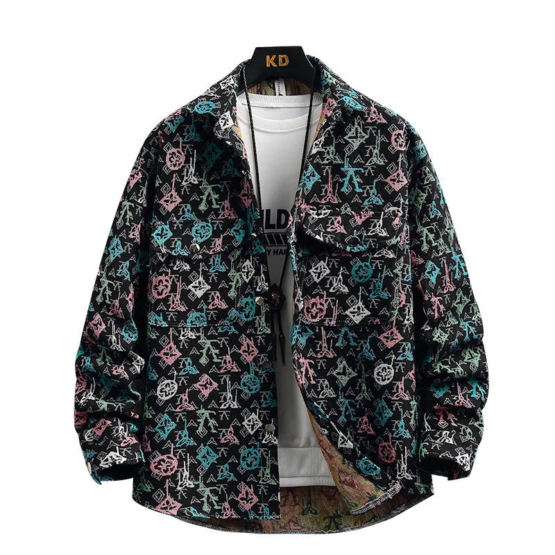Personality casual lapel shirt coat, long sleeve straight hem, available in multiple colours for spring autumn