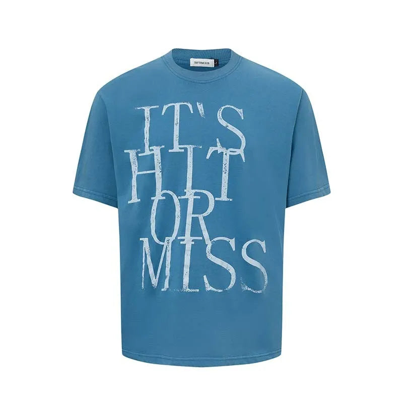 Men's American retro style letter printed T-shirt in cotton blend fabric, loose fit