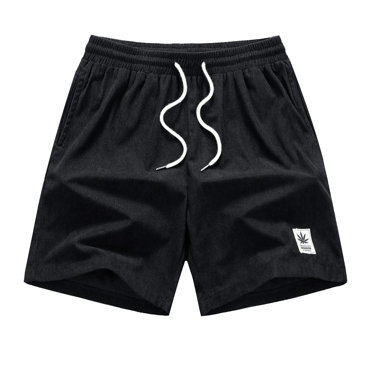 Men's drawstring summer leisure shorts in straight leg design with elastic polyester fabric