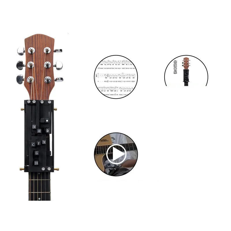 Black automatic chord changing device for folk guitar practice with singers