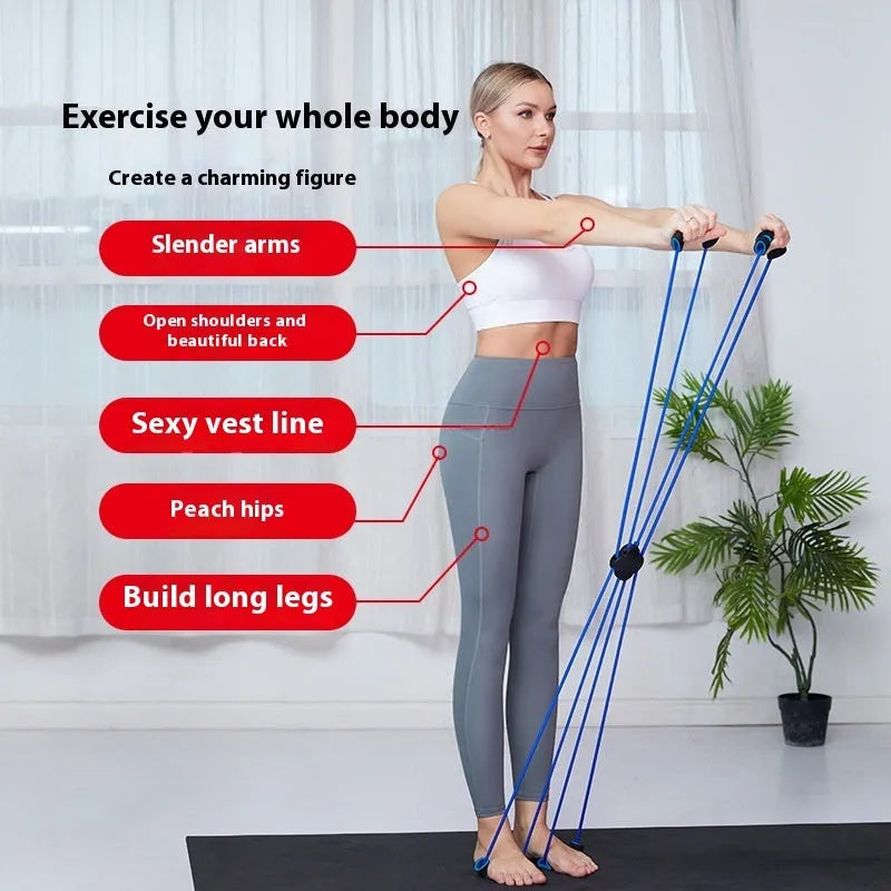 Blue and red eight character shoulder puller fitness resistance band for women
