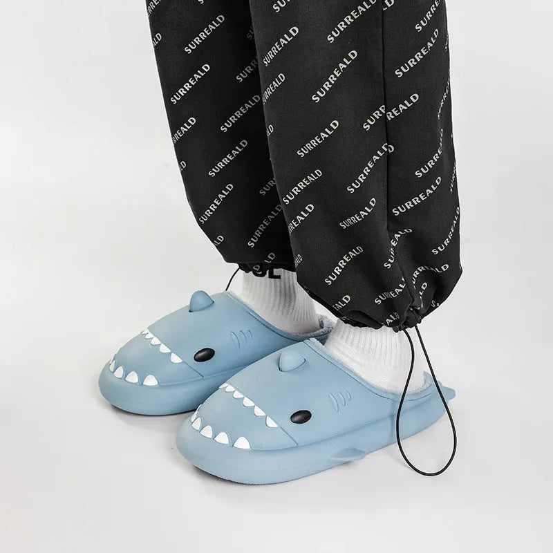 Cartoon shark EVA slippers in yellow couple colour with Baotou closed-toe style and thickened sole