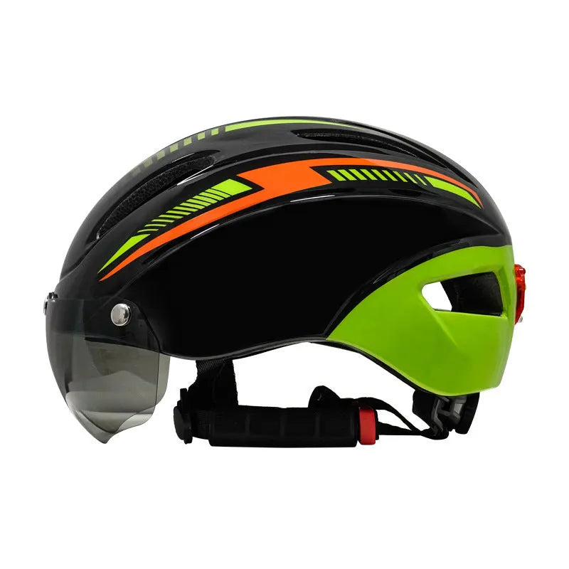 Adult bicycle helmet with integrated taillight restraint in multiple colour options including orange blue black