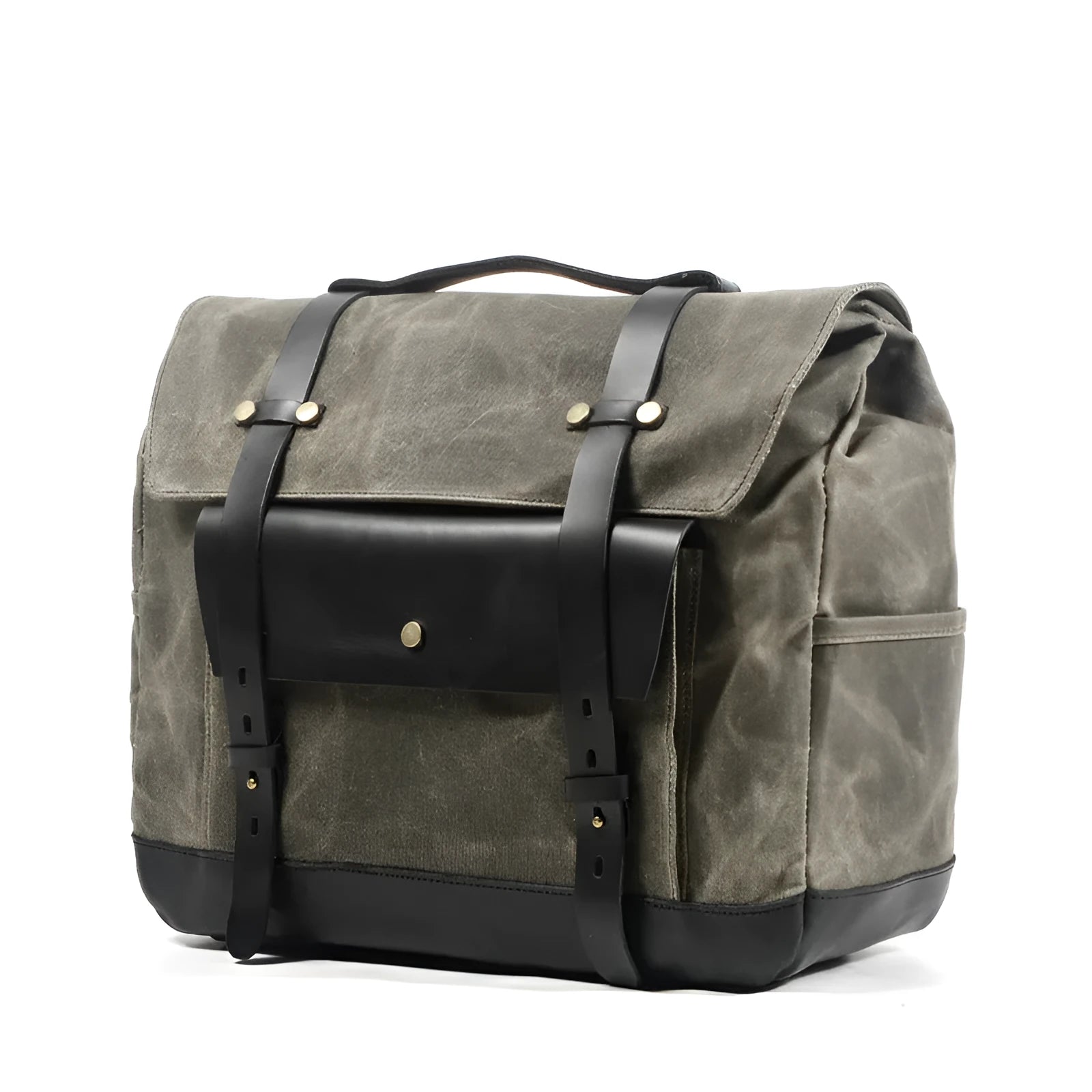 European retro cotton messenger bag for motorcycle helmet storage with rivet details
