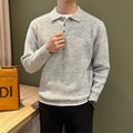 Men's loose fit lapel knitwear sweater in apricot, long sleeves, polyester fibre