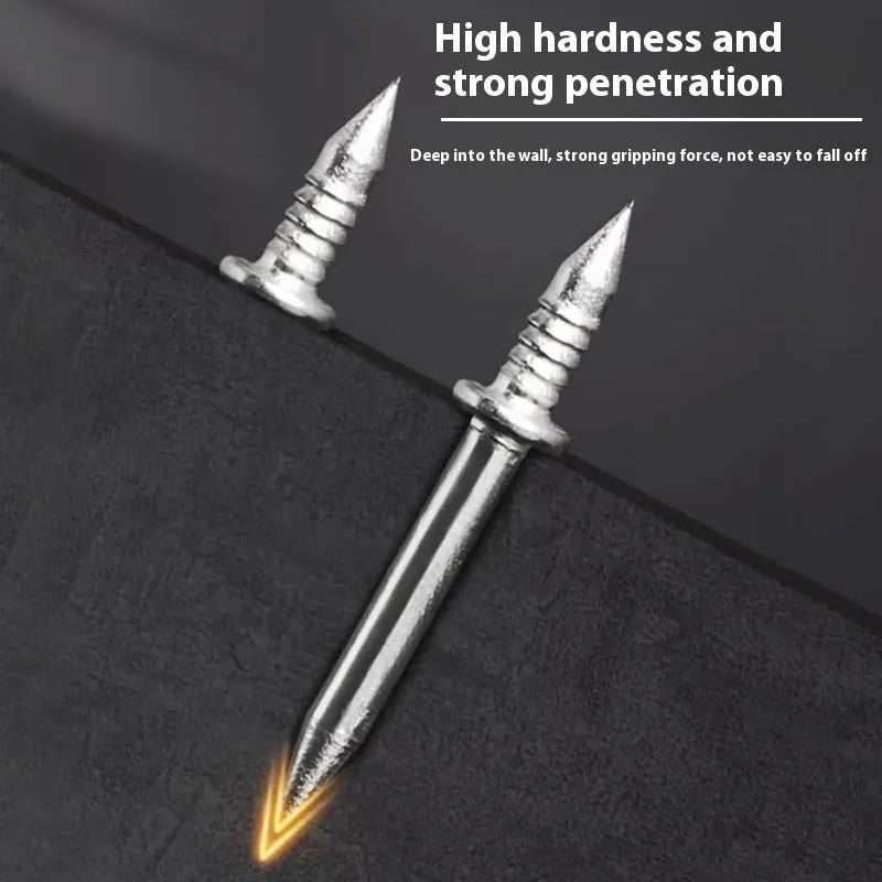 Double-headed galvanised nail with sleeve for skirting board screwless fixing
