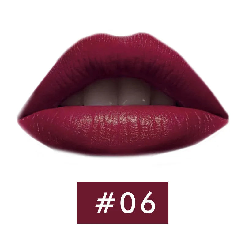 Beauty Creative mushroom head matte lipstick in black tube, shade Rose Red colour swatch