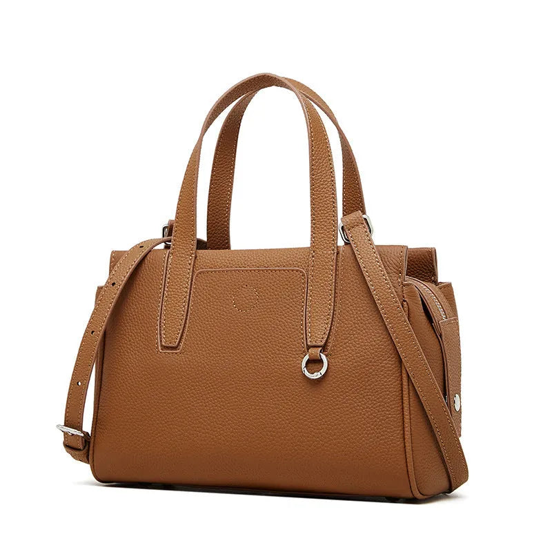 Genuine leather crossbody bag in horizontal square design with single shoulder strap