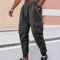 Men's thickened jacquard small check sweatpants with drawstring waist and belt, loose cargo style