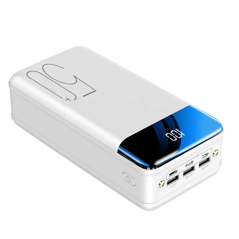 Black and white 50000mAh power bank with three output ports and large capacity charging