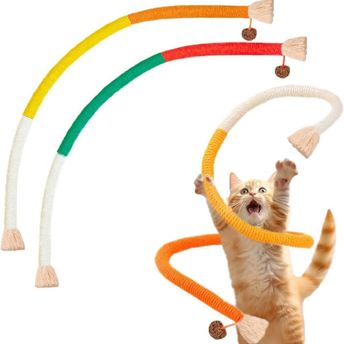 70cm cotton string bite rope cat toy in red with green, orange, or purple colours