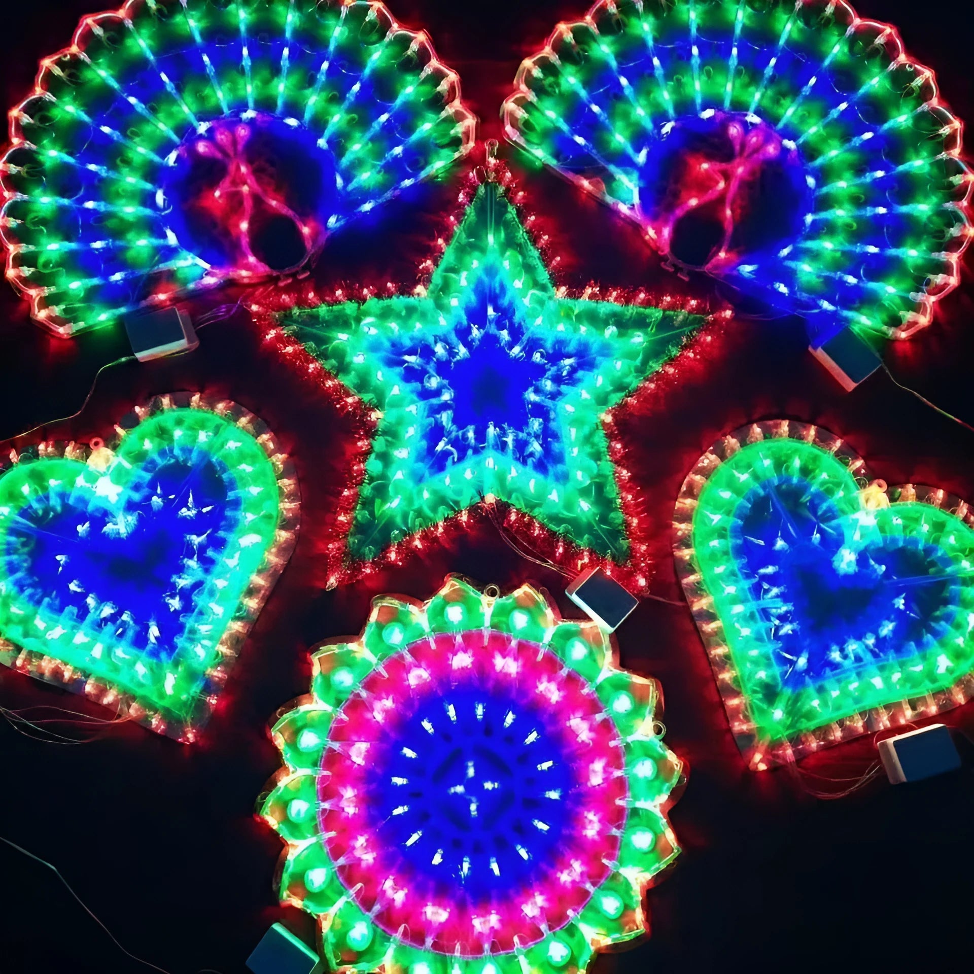 Christmas festival plug-in outdoor decorative string lights with peacock, love, sunflower, and star-shaped plastic bulbs