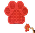 Dog licking mat with peanut butter and strong suction cups on bathroom tile, 18x18x1.2cm silicone pad