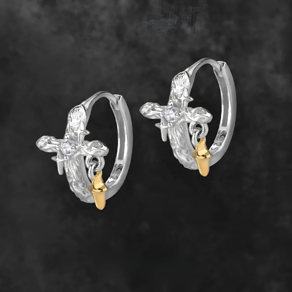 Women's 925 sterling silver geometric cross earrings with white gold colour electroplated finish
