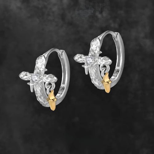 Women's 925 sterling silver geometric cross earrings with white gold colour electroplated finish
