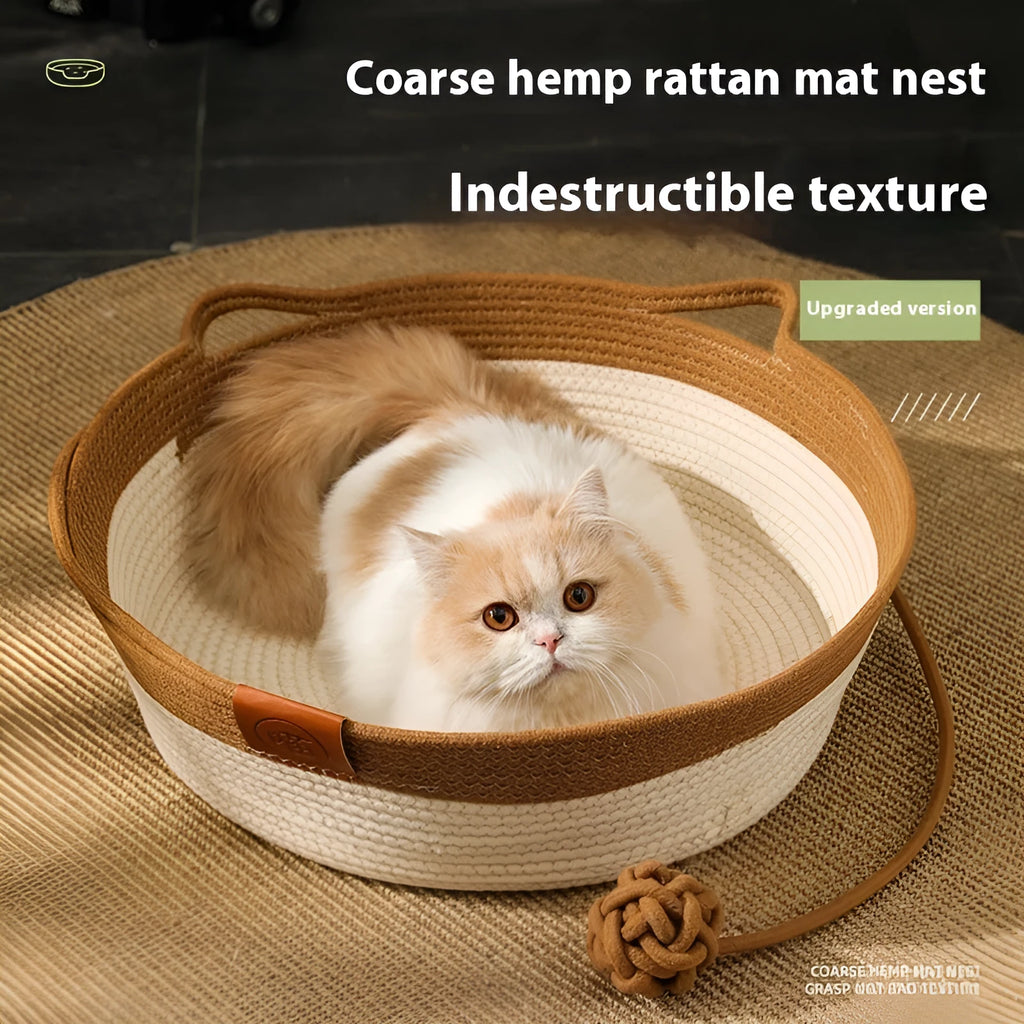 Woven cotton cat bed nest in grey, brown or green colours with optional cushion mat