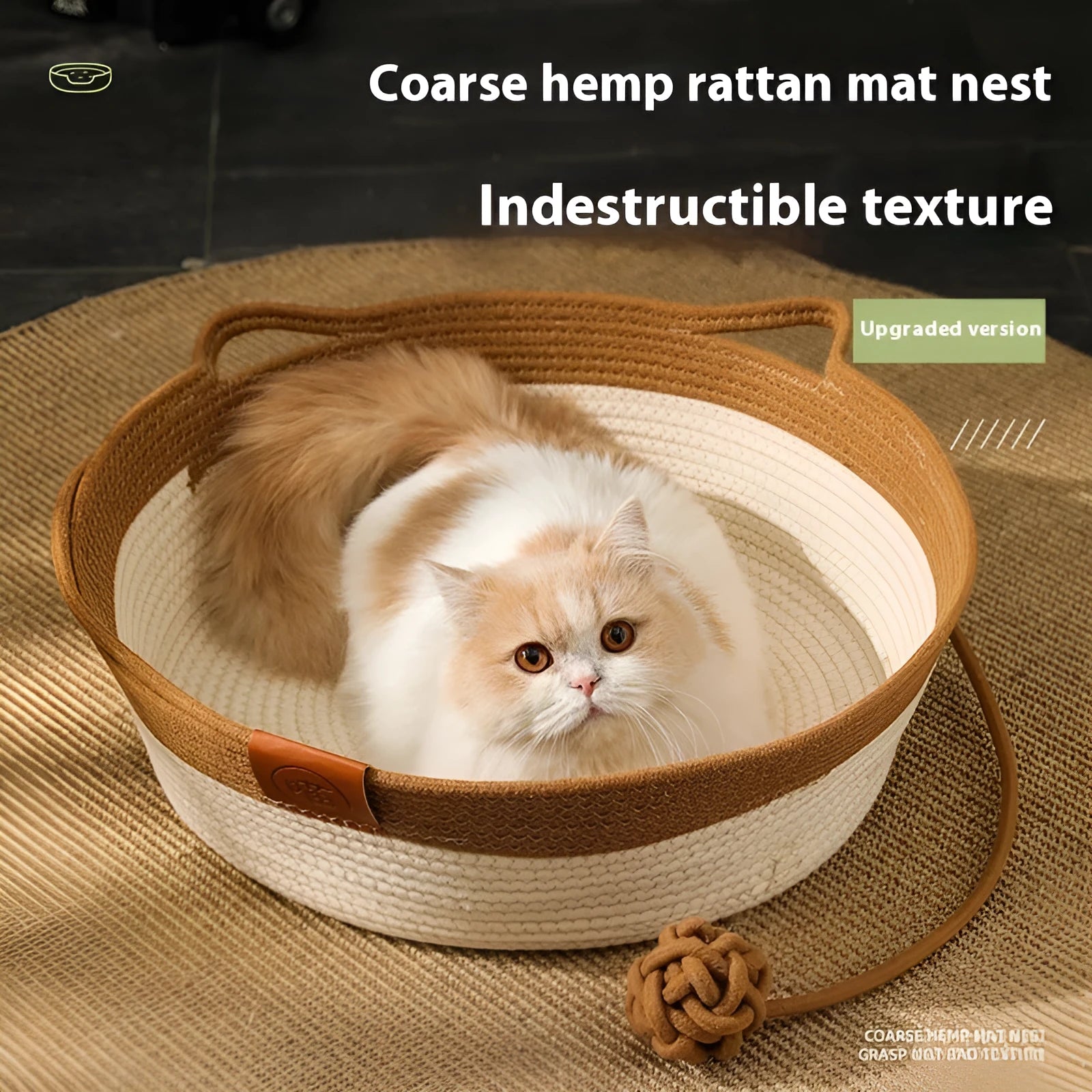 Woven cotton cat bed nest in grey, brown or green colours with optional cushion mat
