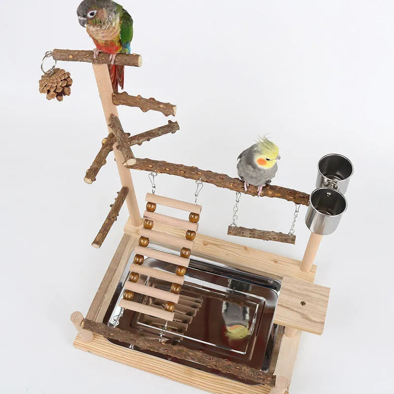 Sichuan Pepper Parrot Climbing Training Platform made from natural solid wood, 37x26x45cm, in a light wood colour finish.