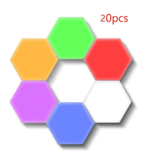 Helios modular touch wall lamp with honeycomb design showing UK plug and LED illumination